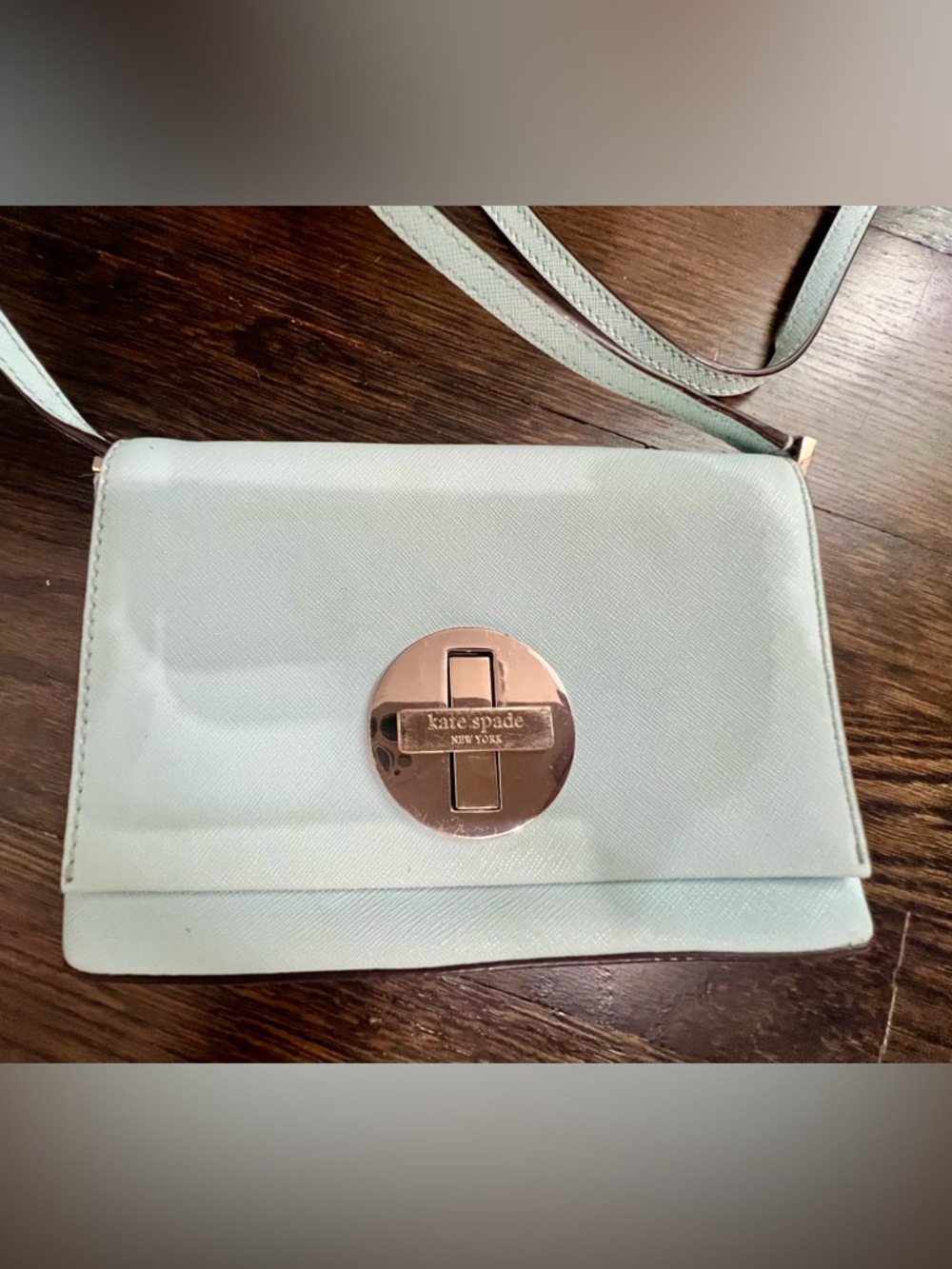 kate spade New York Mint Blue Crossbody with Rose Gold Turn-Lock